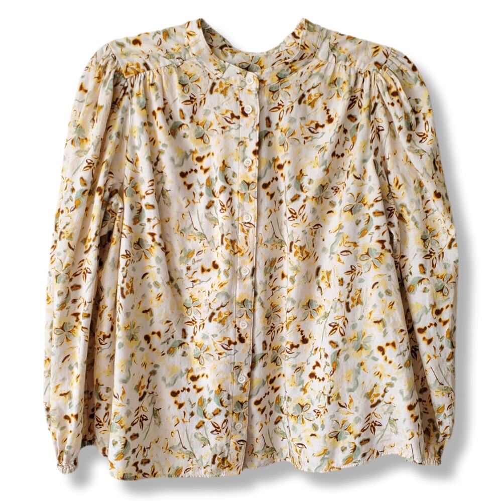 Women Treasure Bond Cream Brown Floral Blouse Top S Country Cottage Boho Casual